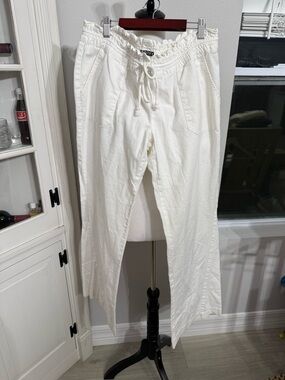 Roxy Womens White Elastic Drawstring  Linen wide leg pants